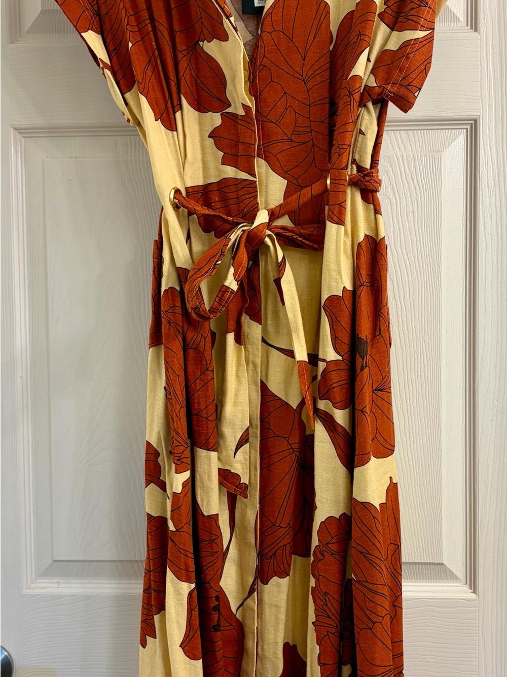 Donna Karan Drawstring Waist Linen Blend Dress